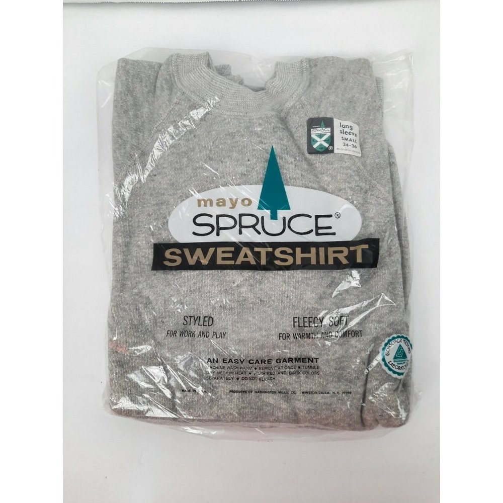 Mayo Spruce VTG 60s Sweatshirt Unisex Sz. Small (34-36) Solid Gray